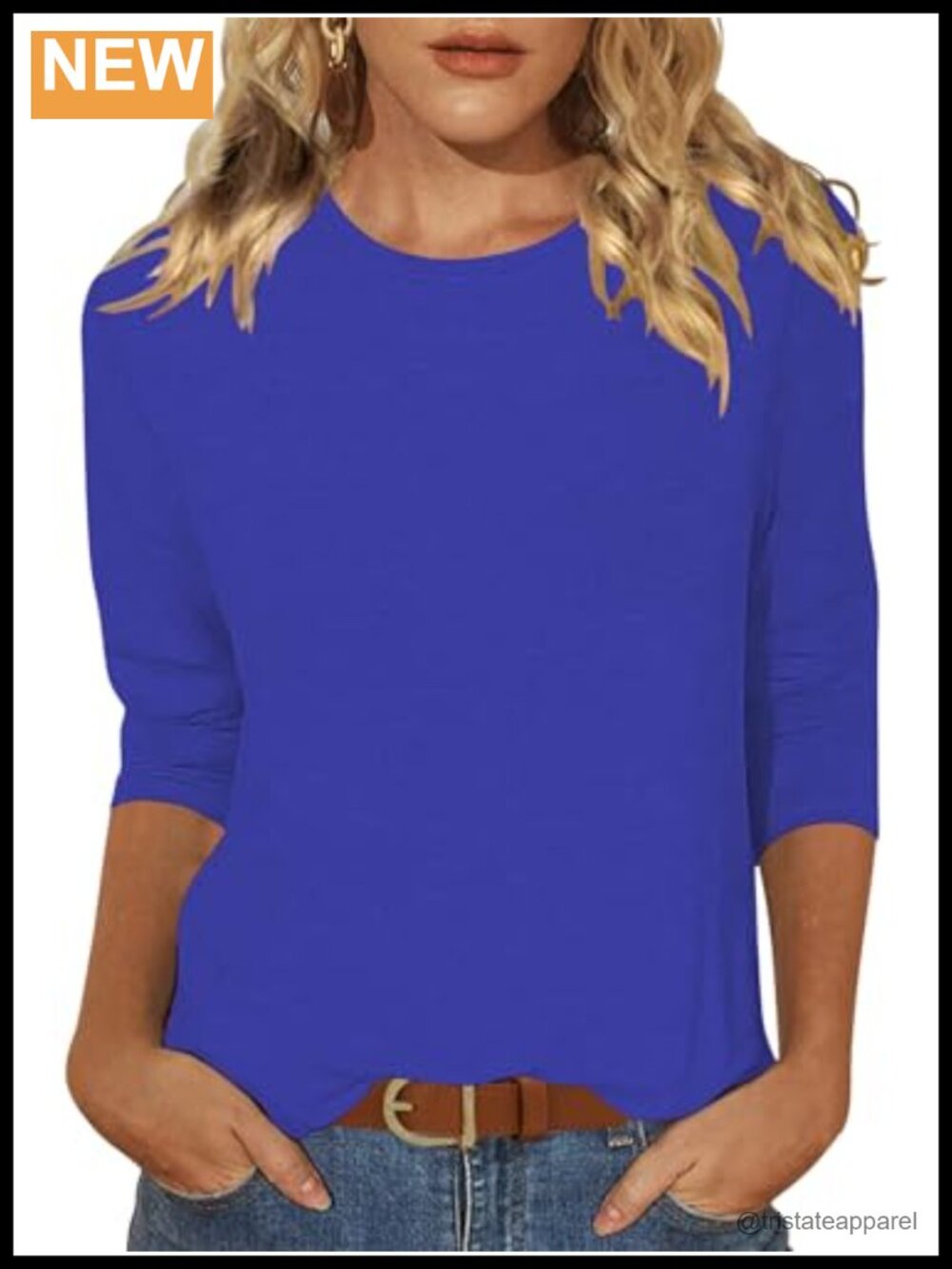 Womens 3/4 Sleeve Tunic T-Shirt Cotton Crew Neck Loose Fit Casual Top
